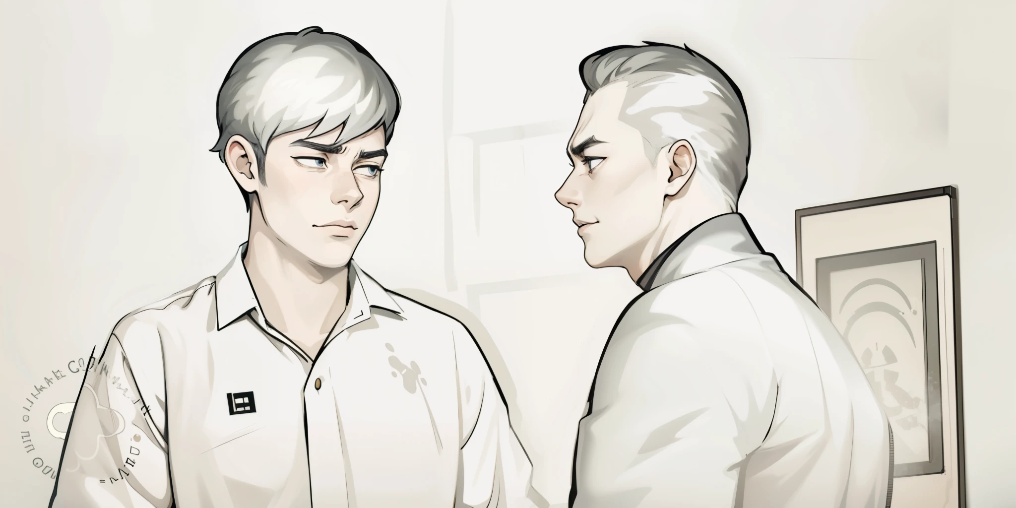 There is a young man and a man who threatens him and intimidates him.
