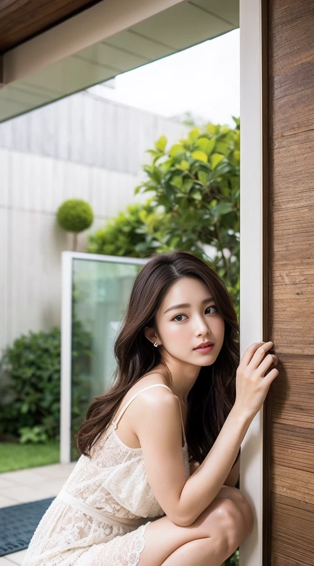 Dark brown hair、Light brown eyes、Japanese actress、 Lady、I am about 40 years old..、(Intricate details:1.2)、(Which one is on top??:1.4)、 (Ultra-high resolution:1.2)、Ultra-high resolution、(Finely tuned)、(Detailed facial features)、Hmph、8k resolution、D cup size breasts、Long Hair、Bright bathroom with sunlight shining in、Large windows、Extravagant space、relax、、,Full body photo、Head to toe shot、Beautiful legs、(Camisole dress:1.4)、Beautiful legs、A refreshing room filled with sunlight、she, household items, (plant:0.8), Fashion Hub, Extreme Detail, Very detailed, Realistic, Hourglass-shaped body, Obscene pose,、、私 cry a lot、tears、person on the left、White wall、White floor、diagonally from below、Please lift your chin、Put your butt against the wall、be half-hearted、Shooting from the side、