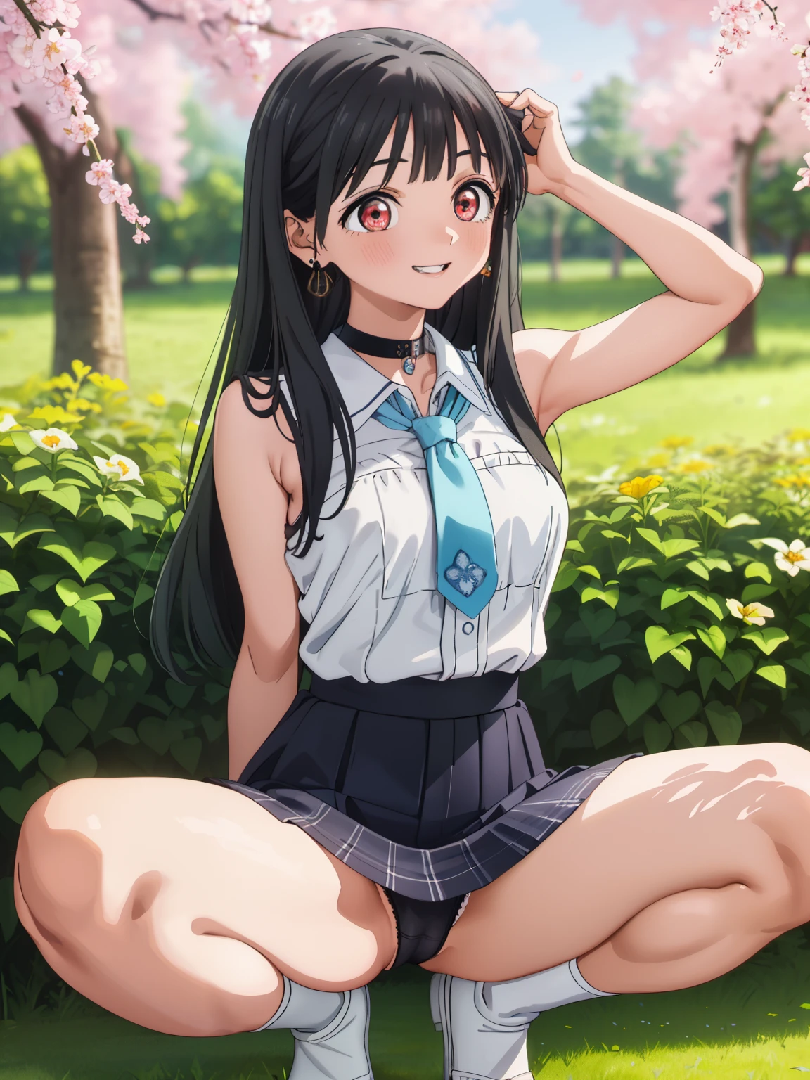 Anime girl sitting on the ground in a field of flowers - SeaArt AI