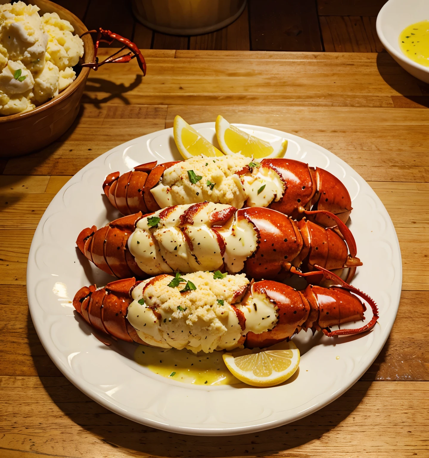 realistic image of Lobster Tails Recipe with Garlic Lemon Butter