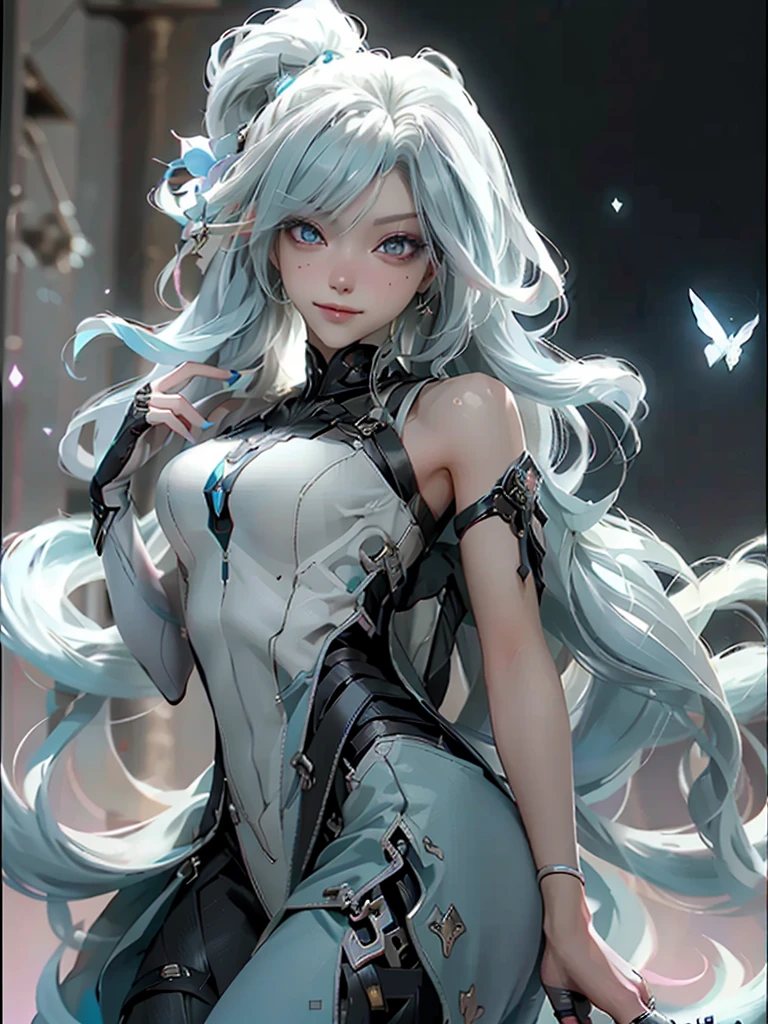 (((masterpiece)))、(((top-quality)))、((ultra-definition))、(High Definition CG Illustration)、((extremely delicate and beautiful))、Cinematic Light、独奏、full body Esbian、cyberpunked、2040s、animesque、dreamy cyberpunk girl、rainbow hair、in renaissance style、Marie Antoinette style、trending on artstationh、Rachel Walker、