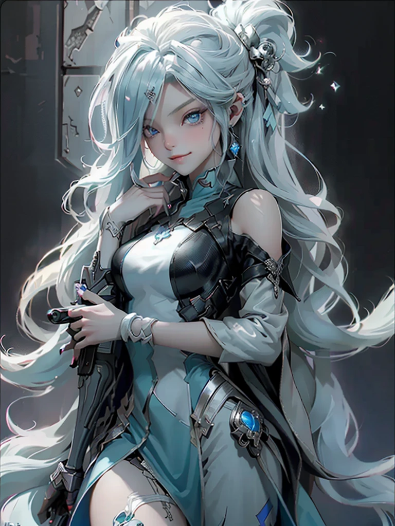 the artegem Androgynous smiling man, niji: 6, mascara, with a giant gun in his hand, and another arm hugging the beautiful fairy princess in trouble, white twilight effect on the hair, high level beautiful pasteurization, muscular man, , epic cover art, pastel gothic aesthetic, ios, poggers, ) sinister vibes, mad smile, neon details, cobalt, yolo - aesthetic, 7 7 7 7, skull, cr3, the best, gamedev, Niji_smile: 1> ar----16:9