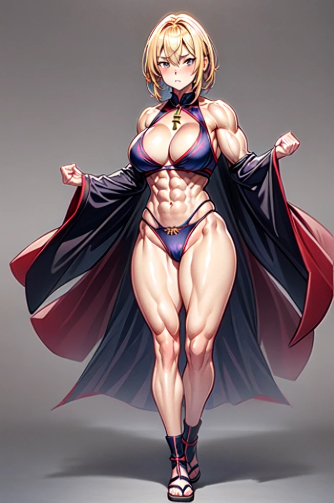 Very muscular woman wrestler, Anime Key Visual, Japanese Manga, Pixiv, Zerochan, Anime art, Fantia, big breast, abs, tall, powerful, standing,full body image