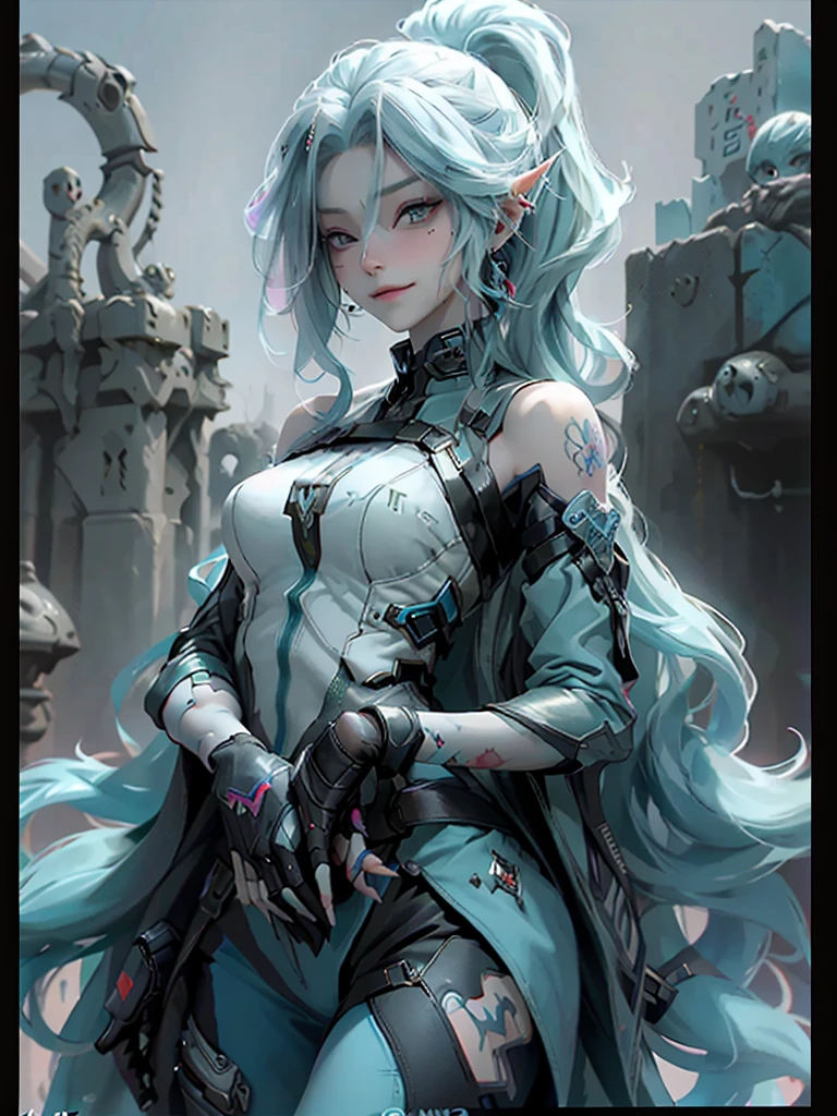 a the artegem Androgynous smiling man, niji: 6, mascara, with a giant gun in his hand, and another arm hugging the beautiful fairy princess in trouble, white twilight effect on the hair, high level beautiful pasteurization, muscular man, , epic cover art, pastel gothic aesthetic, ios, poggers, ) sinister vibes, mad smile, neon details, cobalt, yolo - aesthetic, 7 7 7 7, skull, cr3, the best, gamedev, Niji_smile: 1> ar----16:9 with blue hair and tattoos on her arm, instagram hd, headcrab, cover art, screengrab, crosses, 1 2 k, female android, female fursona, tiktok, 1:1 album artwork, goblinko, 8 h, smiley profile, famous artist, inspired by Georg Schrimpf, 2 0 7 7