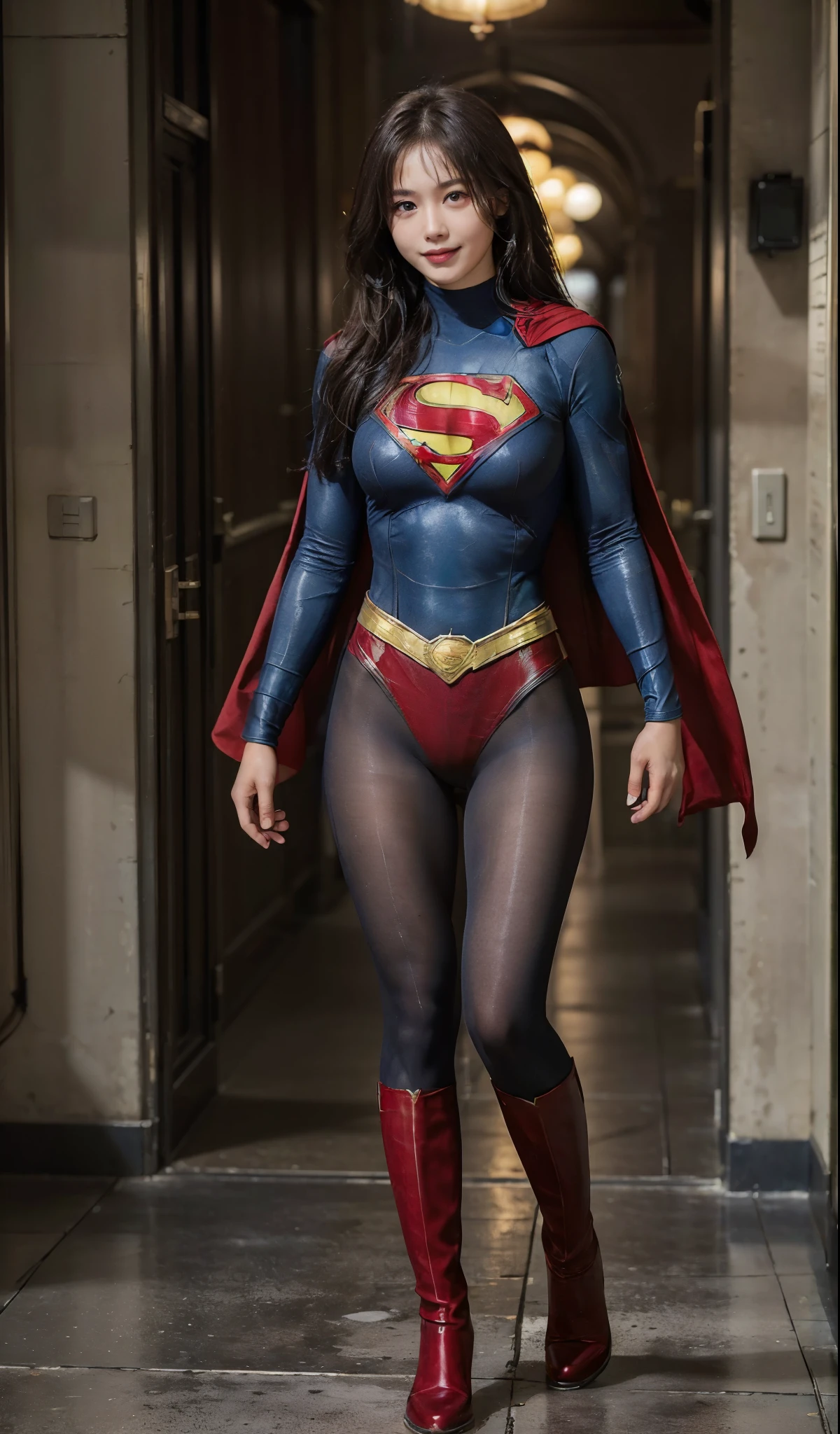 No background、(((Beautiful legs in black tights.)))、(((Legally express the beauty of your smile)))、((((Make the most of your original images)))、(((Supergirl Costume)))、(((ボディにフィットしたSupergirl Costume)))、(((Beautiful Hair)))、(((Smiles and winks)))、(((Please wear black tights....、Wear red boots)))、((Best image quality、8k))、((highest quality、8k、masterpiece:1.3))、(((Preserve background )))、Sharp focus:1.2、Beautiful woman with perfect figure:1.4、Slim Abs:1.2、Wet body:1.5、Highly detailed face and skin texture、8k