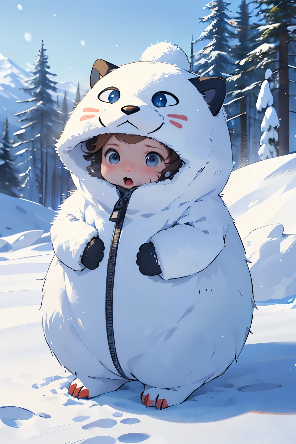  um digimon no estagio bebe 1, branco e que parece uma bolinha de pelo, its habitat is in the snow
