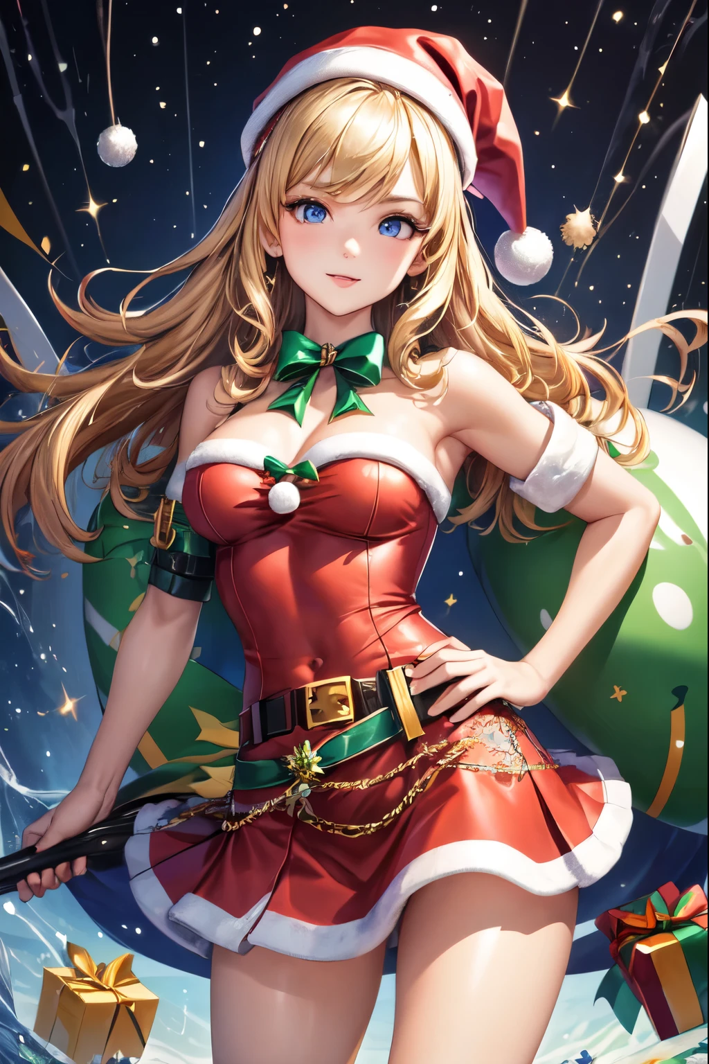 ((highest quality)), ((masterpiece)), (Miniskirt Santa Details), Perfect Face