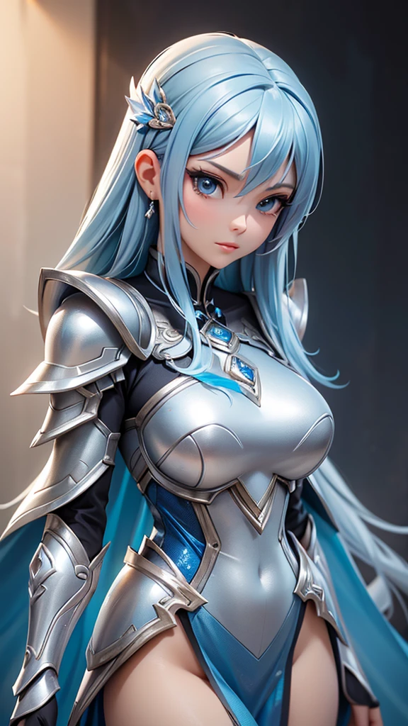 a close up of a woman in a silver and blue dress, chengwei pan on artstation, by Yang J, detailed fantasy art, stunning character art, fanart best artstation, epic exquisite character art, beautiful armor, extremely detailed artgerm, detailed digital anime art, artgerm on artstation pixiv, armor girl