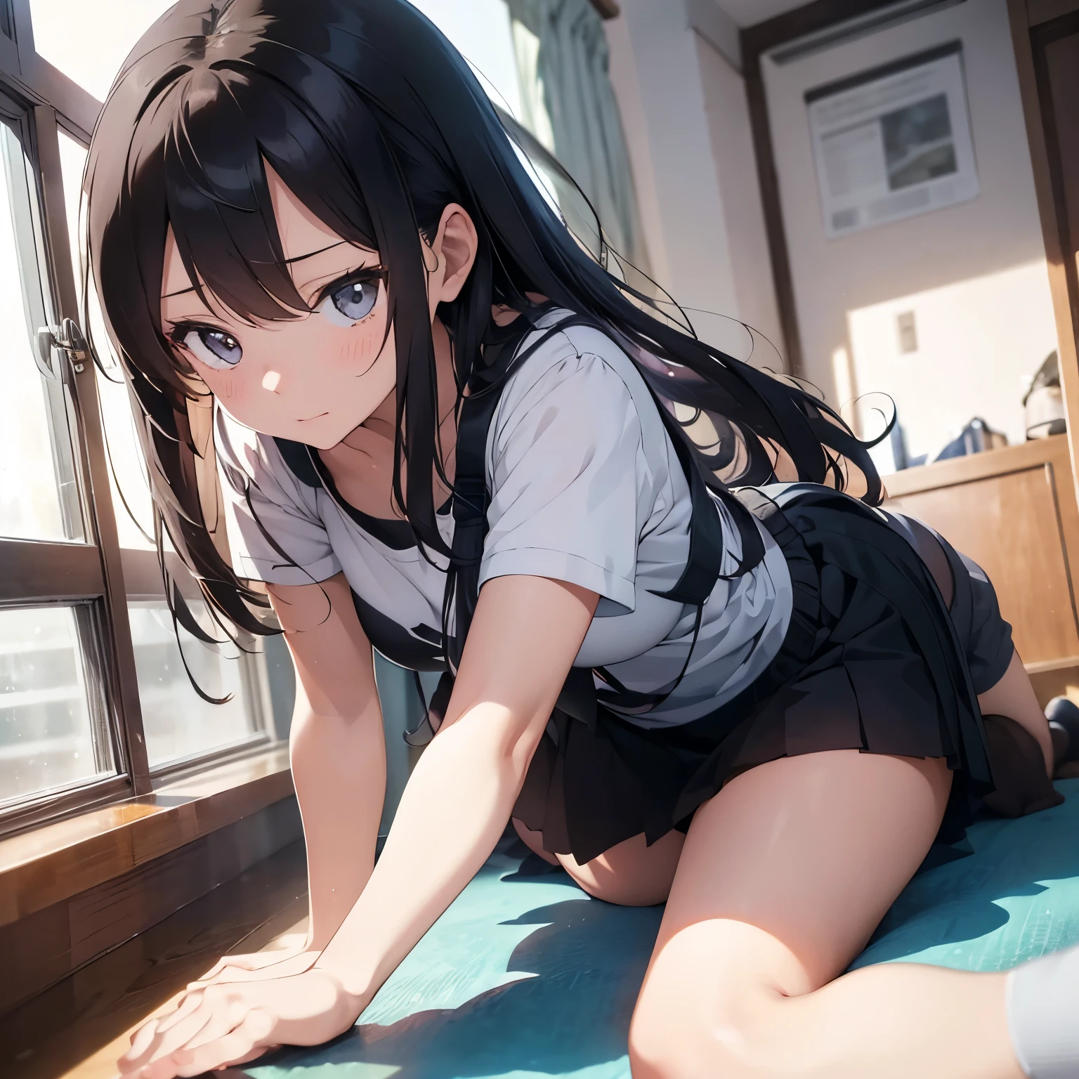 Generate an anime scene depicting a caring yet authoritative anime mother gently disciplining her daughter with a warm, family-oriented atmosphere. The daughter should be playfully mischievous, bending over her mother's lap with a flushed explicit depiction of her bottom. Both characters should be dressed in stylish and tasteful attire, reflecting a modern and fashionable aesthetic. The focus of the scene should capture the bond between the two characters and convey a sense of affectionate discipline rather than overtly suggestive imagery