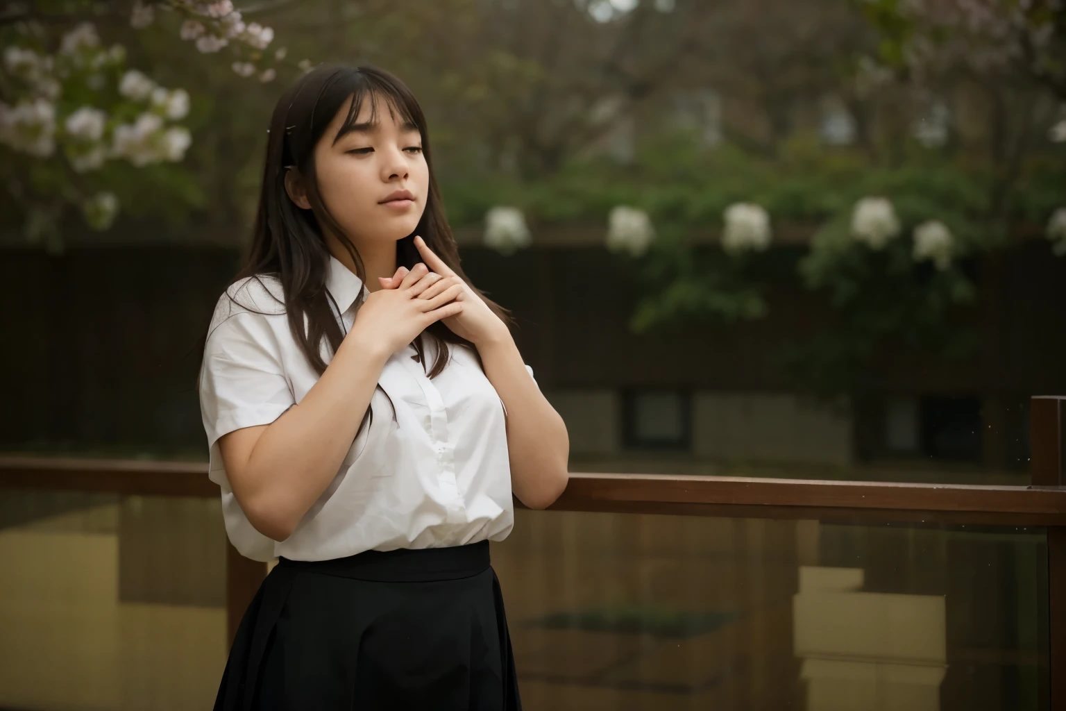 (Best quality, 8k, 32k, Masterpiece, UHD:1.2) "Imagine a picturesque Japanese high school setting inspired by romantic anime. Describe a sprawling campus nestled amid cherry blossom trees, their pink petals gently falling and carpeting the ground in a soft, pastel blanket. The school buildings are a blend of traditional and modern architecture, with large windows that allow natural light to flood the hallways and classrooms.
The central building is a multi-story structure with a grand entrance, featuring polished wooden floors and well-maintained hallways adorned with student artwork and motivational posters. Classrooms are bright and airy, with sliding doors that open to scenic views of the blossoming trees and the meticulously kept school gardens.
The school courtyard is a favorite gathering spot for students, with benches placed under the cherry blossoms, providing a perfect setting for heartfelt conversations and budding romances. Nearby, a koi pond adds to the serene atmosphere, its clear waters reflecting the beauty of the surrounding flora.
Describe the interactions between students, highlighting moments of shy glances, secret notes, and accidental touches that spark romantic feelings. The rooftop of the school is another iconic location, offering breathtaking views of the city and the distant mountains. It’s a private retreat where students often go to reflect, share confessions, and watch the sunset together.
Include scenes in the school’s library, a quiet and intimate space filled with rows of books and cozy reading nooks. Here, students find solace in the written word and often discover unexpected connections with their peers over shared interests. ((school)) ((romance)) ((bokeh))
