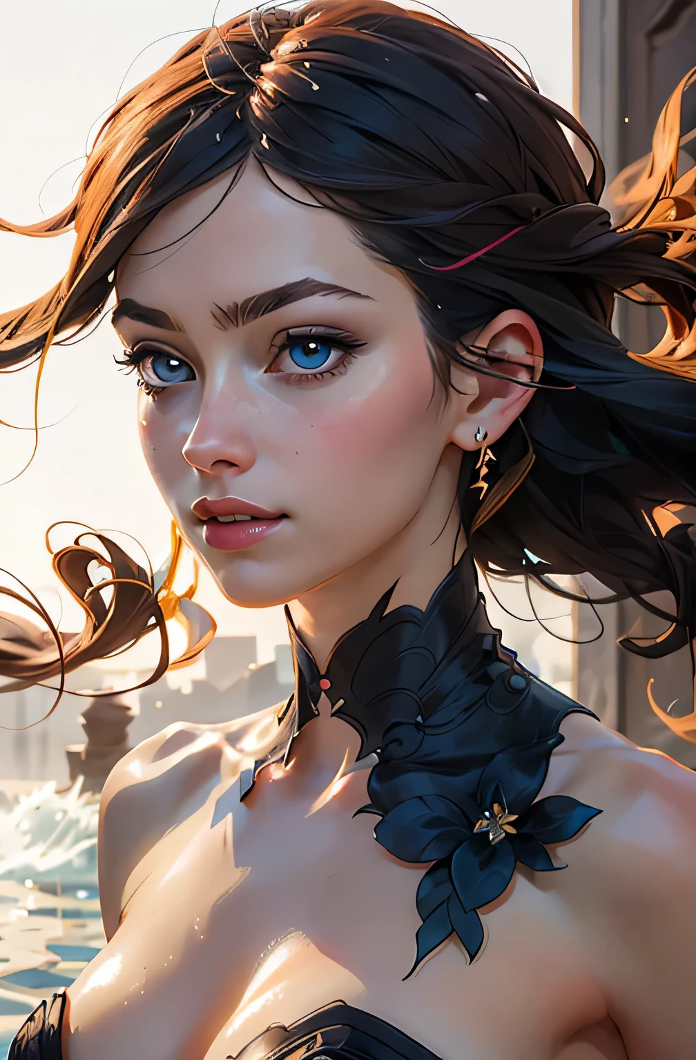 best quality,realistic,portrait,"toppless woman","beautiful detailed eyes","soft and delicate skin","long flowing hair","elegant and graceful pose","subtle lighting","subtle background","","vivid colors" very slutty