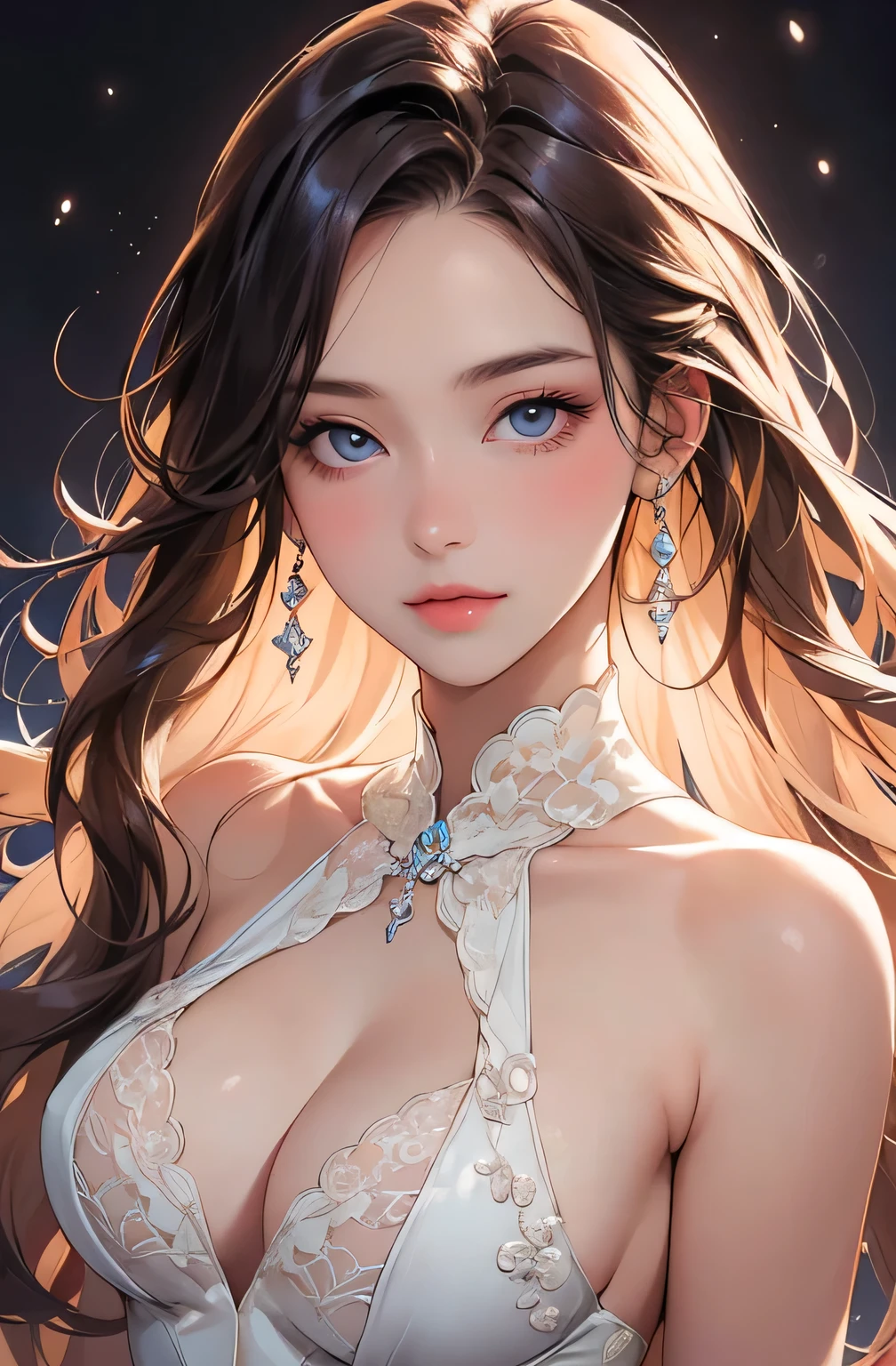 best quality,realistic,portrait,"toppless woman","beautiful detailed eyes","soft and delicate skin","long flowing hair","elegant and graceful pose","subtle lighting","subtle background","","vivid colors" very slutty
