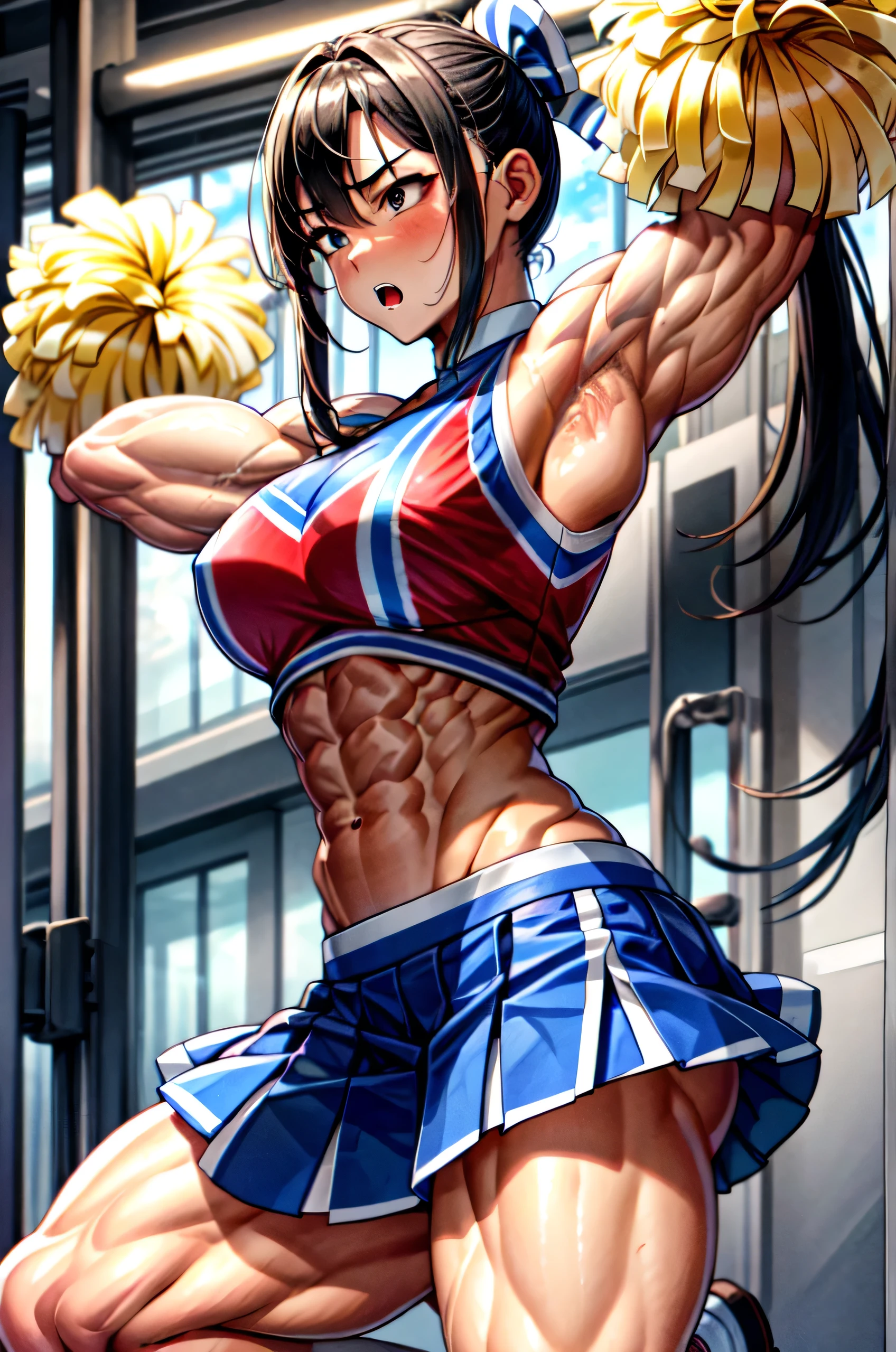 Cheerleader massively muscular, huge muscles, vascular