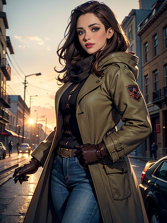 Amy Acker、(masterpiece:1.0), (Highest_quality:1.2), (Dark Shot:1.3), Classic Rogue, 1991 Rogue X-Men, 1 girl, Only 1, Head to Toe, standing on street corner, Elegant pose, (clothing: Brown winter coat, Brown color hood, Down lining, White scarf, gloves, jeans) Medium length hair, Brown Hair, Wavy Hair, One gray hair, Green Eyes, Mischievous look, Grin, Lips parted,  Red lipstick, Heavy makeup, Confident expression, Backlight, (realism: 1.5), (Realistic: 1.4), (Disorganized:1.4), 8k, Very detailed, Detailed beautiful woman,  (background: Midnight, it&#39;s snowing, On the streets of New York, Snowy Night), Official Art, Very detailed CG Unity 8k wallpaper, Perfect lighting, colorful, 超High resolution, photograph, 8k, High resolution, Kodak Portrait 400, Film Grain, blurry background, (Bokeh:1.2), (Vibrant_color:1.2), Film Grain:1.2, (Warm colors, Warm Tones:1.2), (color photo), Professional Photograph