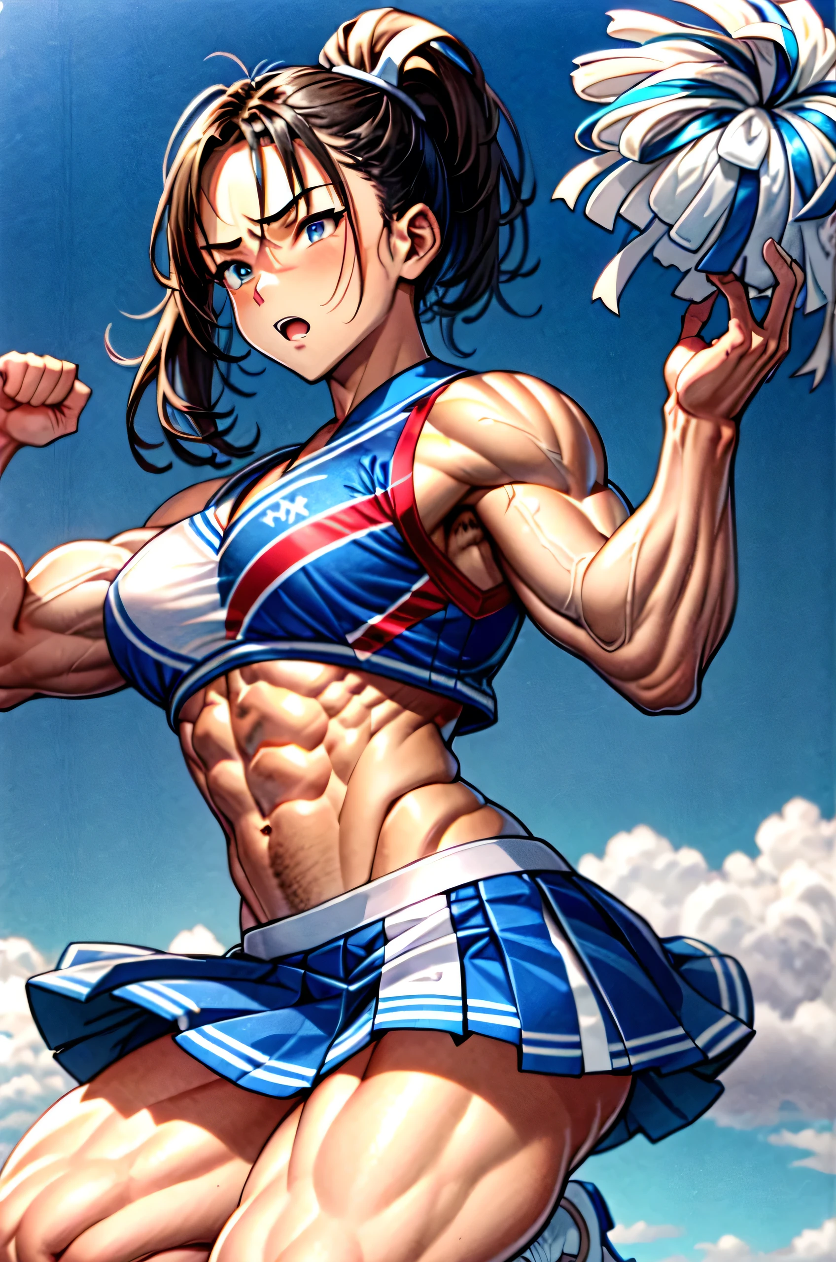 Cheerleader massively muscular, huge muscles, vascular