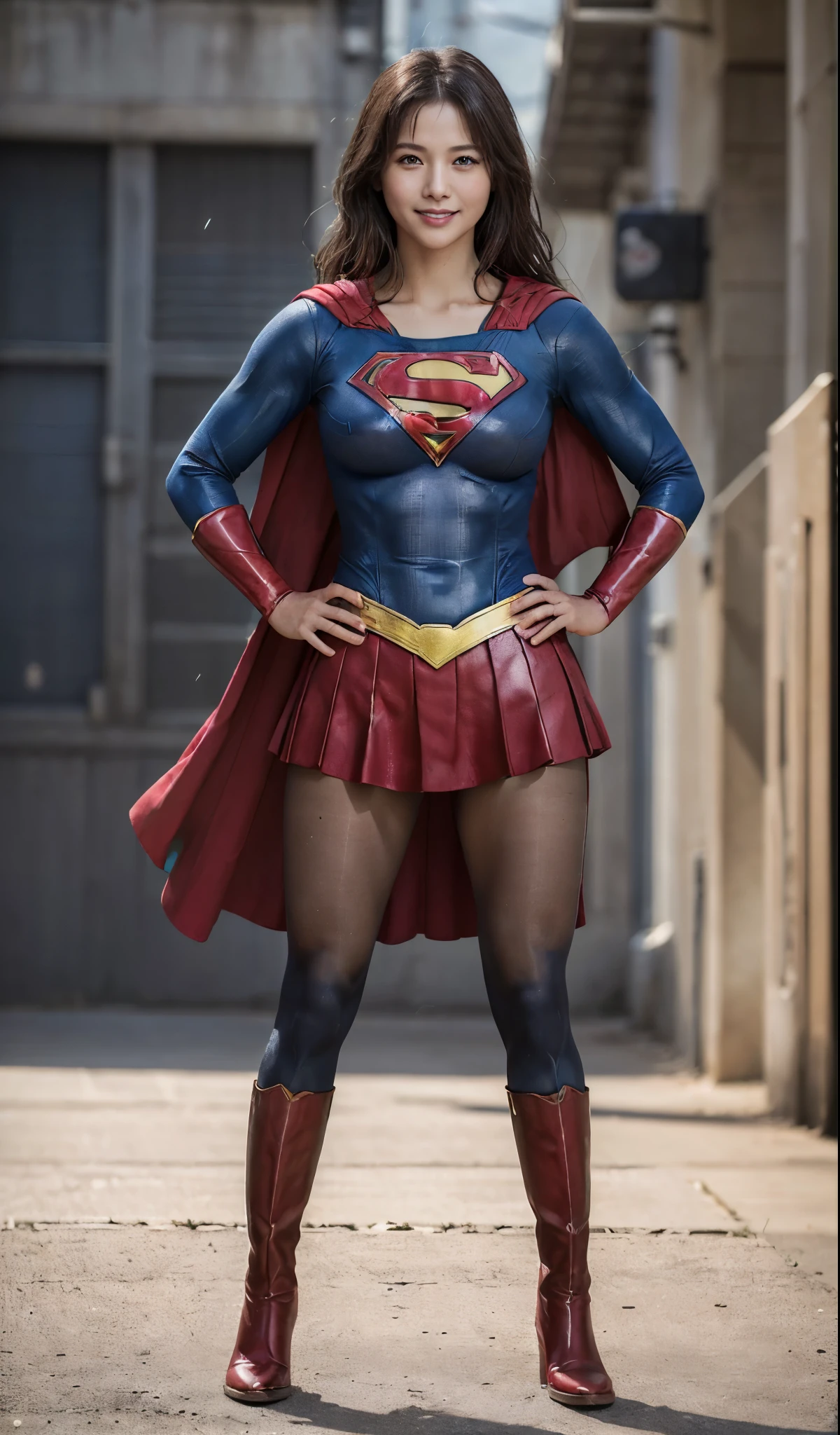 No background、(((Beautiful legs in black tights.)))、(((Legally express the beauty of your smile)))、((((Make the most of your original images)))、(((Supergirl Costume)))、(((ボディにフィットしたSupergirl Costume)))、(((Beautiful Hair)))、(((Smiles and winks)))、(((Please wear black tights....、Wear red boots)))、((Best image quality、8k))、((highest quality、8k、masterpiece:1.3))、(((Preserve background )))、Sharp focus:1.2、Beautiful woman with perfect figure:1.4、Slim Abs:1.2、Wet body:1.5、Highly detailed face and skin texture、8k