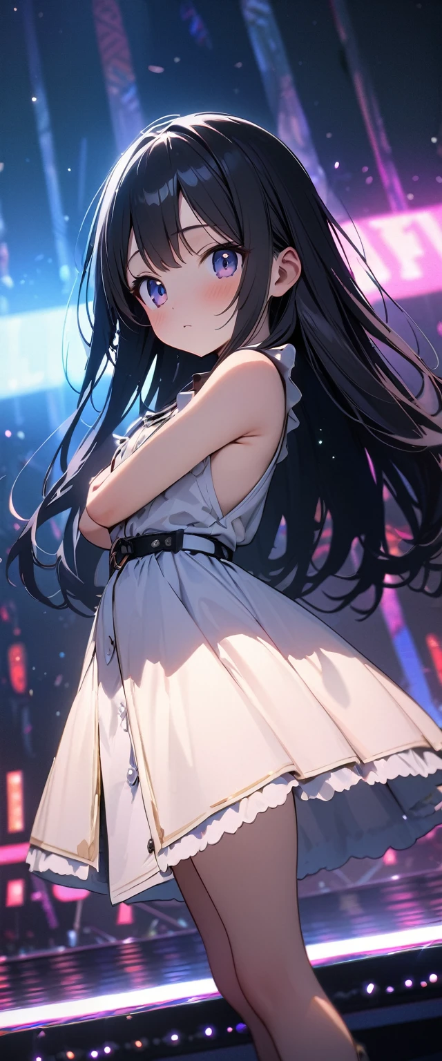 (masterpiece, highest quality, 8k, wallpaper, Very detailed), 1 person, 16 years old, long waist-length hair, cute, Live Stage,Slightly chubby,Small breasts