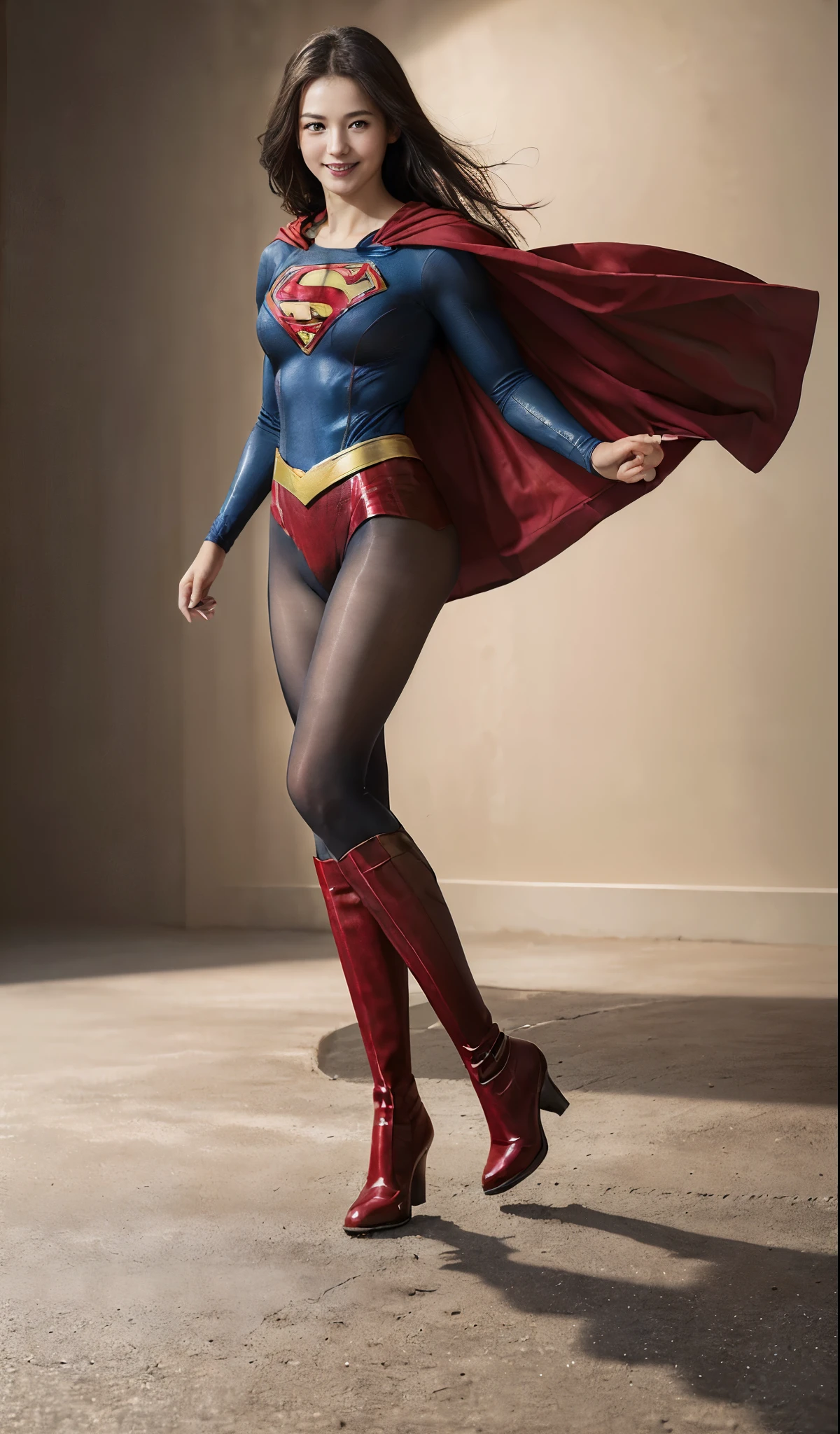 No background、(((Beautiful legs in black tights.)))、(((Legally express the beauty of your smile)))、((((Make the most of your original images)))、(((Supergirl Costume)))、(((ボディにフィットしたSupergirl Costume)))、(((Beautiful Hair)))、(((Smiles and winks)))、(((Please wear black tights....、Wear red boots)))、((Best image quality、8k))、((highest quality、8k、masterpiece:1.3))、(((Preserve background )))、Sharp focus:1.2、Beautiful woman with perfect figure:1.4、Slim Abs:1.2、Wet body:1.5、Highly detailed face and skin texture、8k