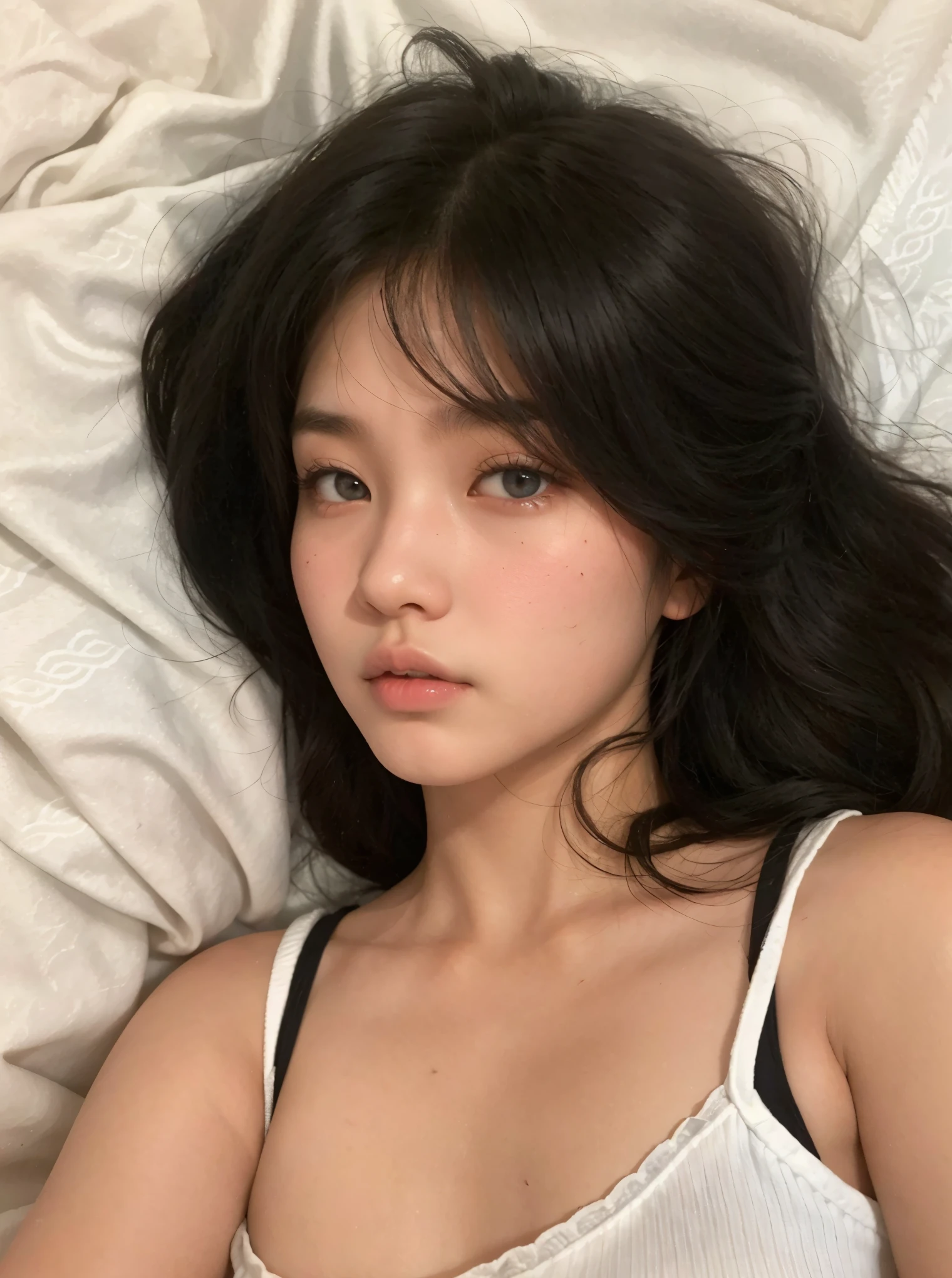arafed asian woman with a white shirt and blue shorts, lalisa manobal, 18 years old, young cute wan asian face, with bangs, gemma chan beautiful girl, 1 8 yo, gorgeous chinese model, gorgeous young korean woman, beautiful asian girl, ayami koj ima, instagram model, neat hair with bangs, young asian girl