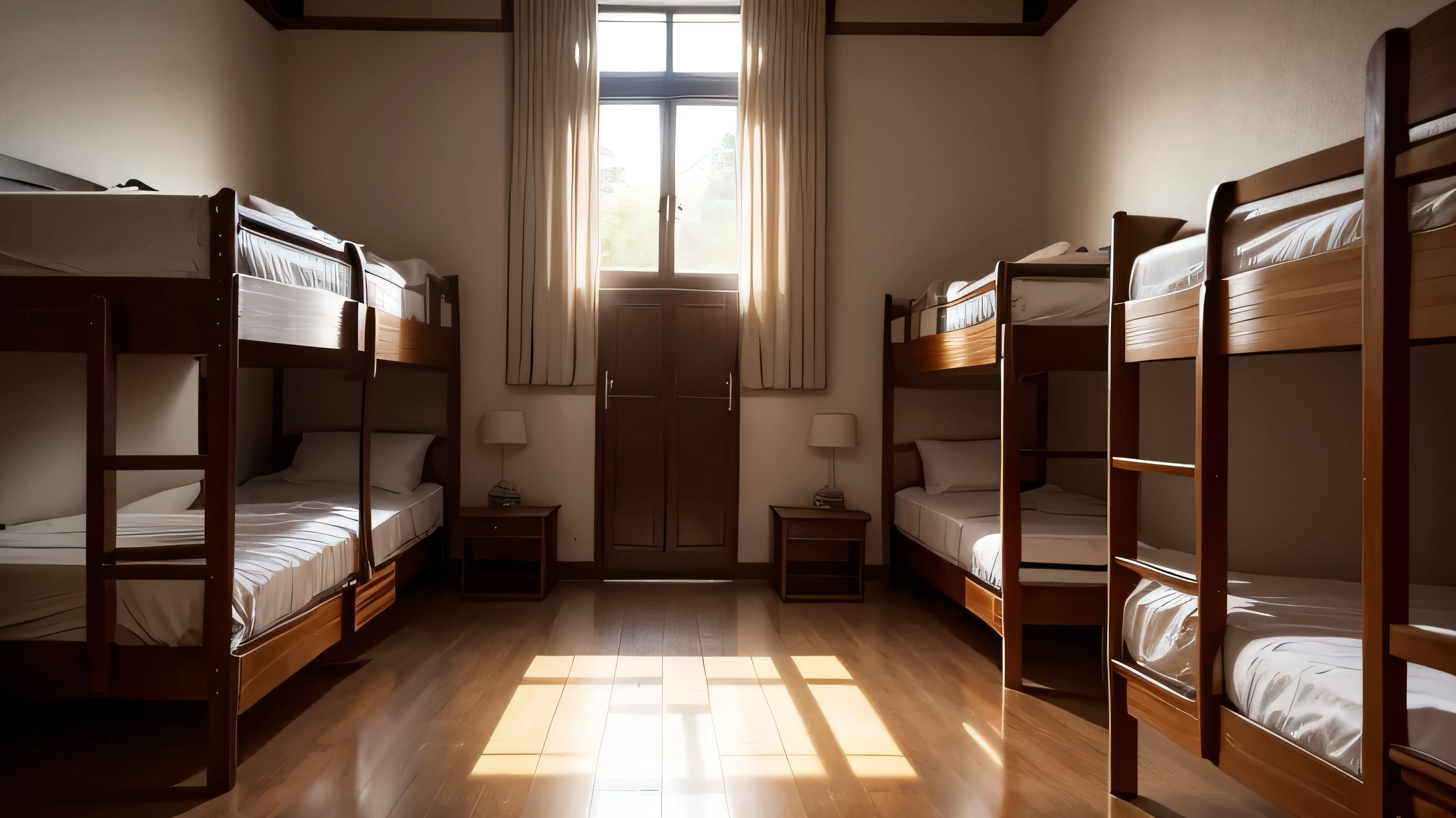 boys dormitory, Large room, Five beds, Carte blanche for decoration, Wooden horror style