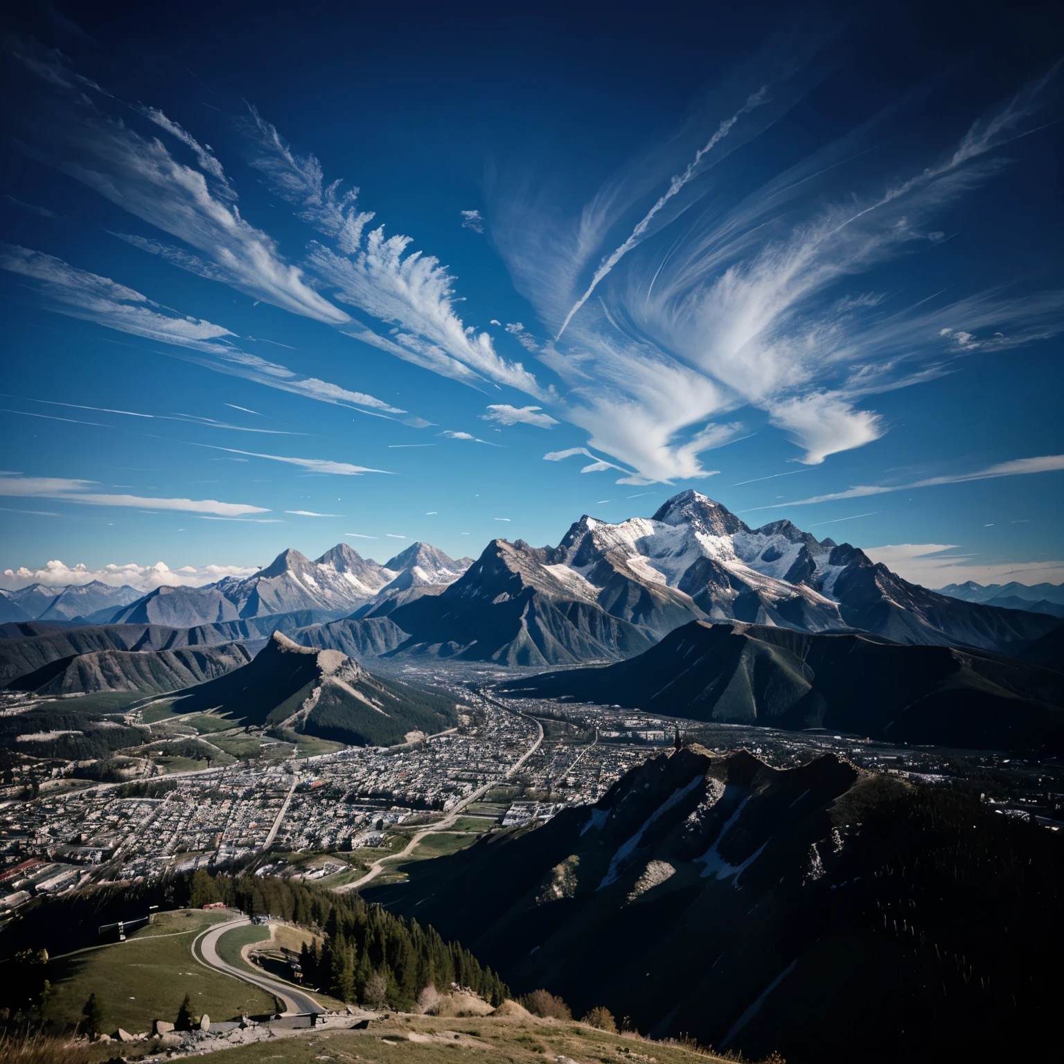 Trippy glaxay sky with mountains