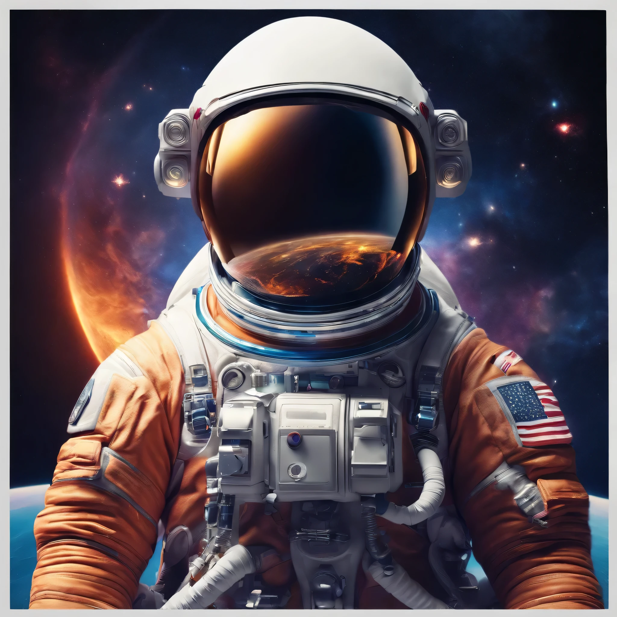 Full body astronaut with a galaxy inside the helmet without background