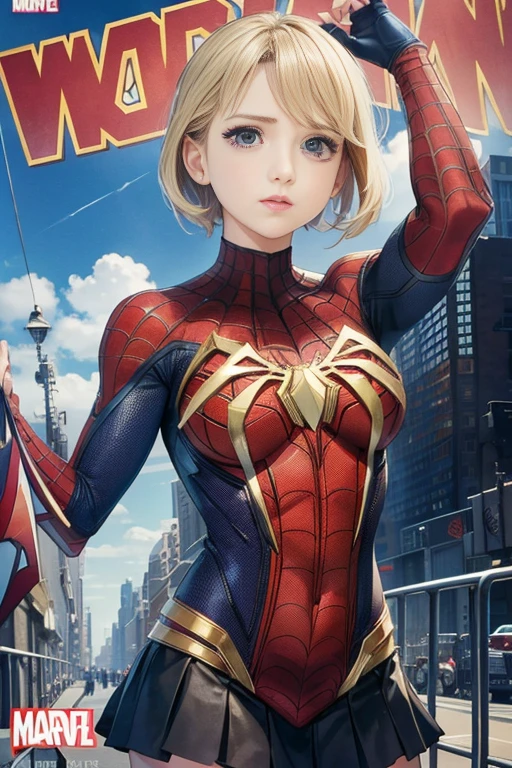 Dianna Agron、Marvel Comics Movie Poster, Very beautiful, Movies about Spiderman, sexy, whole body, I'm wearing a skirt、Premiere date, Poster、belly buttonを突き出す、new york、She's wearing a torn Spider-Man suit,The suit is torn、Wearing a skirt、 Red and black color scheme,dynamic、masterpiece、highest quality、Ultra-detailed、Very detailed、A delicate and beautiful shine、超A high resolution、Cinematic,Break,Breakdrop,(Torn clothes:1.5), (Wet clothes:1.4), Bare shoulders,Real Rain,Wet Hair,belly button、Exposing Skin、Showing off her sexy shoulders