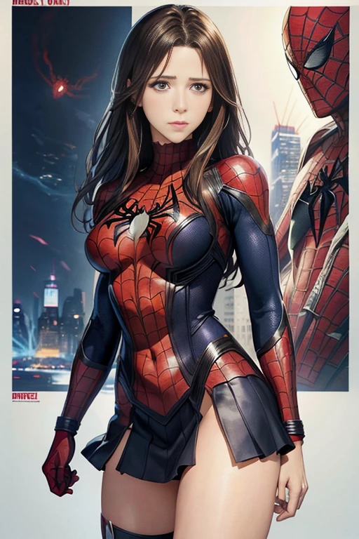Jennifer Love Hewitt、Marvel Comics Movie Poster, Very beautiful, Movies about Spiderman, sexy, whole body, I'm wearing a skirt、Premiere date, Poster、belly buttonを突き出す、new york、She's wearing a torn Spider-Man suit,The suit is torn、Wearing a skirt、 Red and black color scheme,dynamic、masterpiece、highest quality、Ultra-detailed、Very detailed、A delicate and beautiful shine、超A high resolution、Cinematic,Break,Breakdrop,(Torn clothes:1.5), (Wet clothes:1.4), Bare shoulders,Real Rain,Wet Hair,belly button、Exposing Skin、Showing off her sexy shoulders