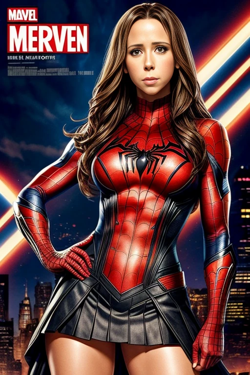 Jennifer Love Hewitt、Marvel Comics Movie Poster, Very beautiful, Movies about Spiderman, sexy, whole body, I'm wearing a skirt、Premiere date, Poster、belly buttonを突き出す、new york、She's wearing a torn Spider-Man suit,The suit is torn、Wearing a skirt、 Red and black color scheme,dynamic、masterpiece、highest quality、Ultra-detailed、Very detailed、A delicate and beautiful shine、超A high resolution、Cinematic,Break,Breakdrop,(Torn clothes:1.5), (Wet clothes:1.4), Bare shoulders,Real Rain,Wet Hair,belly button、Exposing Skin、Showing off her sexy shoulders