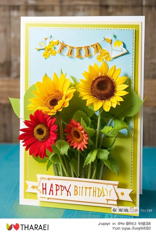 Japanese birthdays in August 2024。Celebration message card sunflower