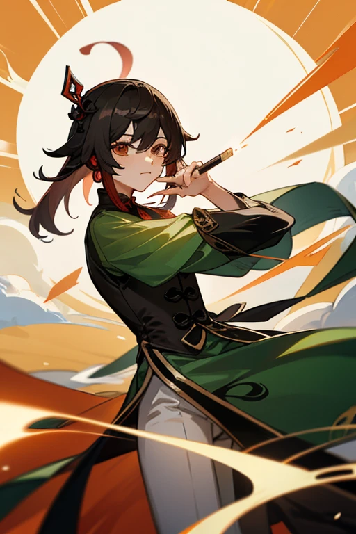 create in anime style image of hu tao from genshin impact swearing elegant clothes