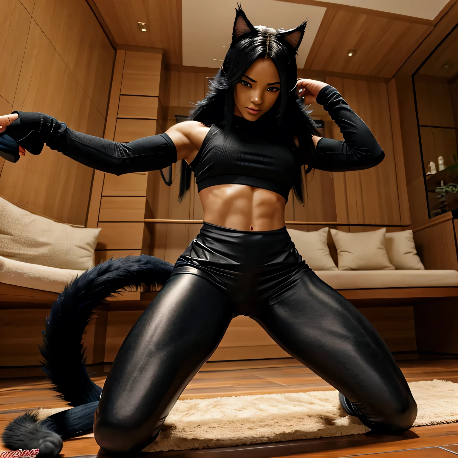 Yoruichi in leggings with cat tail 