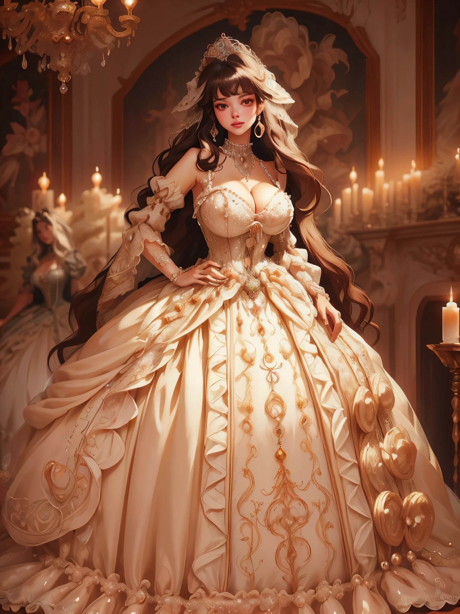 ((moe anime artstyle)),((Masterpiece)),(Best Quality),((Super Detail)),((Very Delicate and Beautiful)),((Solo)),full body,(((full body))),(((1 bling-bling princess in beautiful embroidery and jeweled gorgeous rococo ballgown with voluminous full length crinoline hoop skirt))),((((absurdly gigantic tits,absurdly sagging tits)))),((cleavage)),Skindentation,((detailed face and eyes)),jewel-like eyes,((crinoline,long train)),((standing in royal palace)),super detailed voluminous gorgeous rococo ballgown with voluminous full length crinoline hoop skirt,(((bling-bling voluminous gorgeous rococo princess ballgown with beautiful embroidery and jeweled))),((Very Long Straight Hair,large amount of straight hair, absurdly long Straight hair)),extremely gorgeousfull hair ornament,(extremely gorgeous jeweled big tiara),luxurious jewelry,full body,((beautiful embroidery and jeweled gorgeous rococo ballgown with voluminous full length crinoline hoop skirt))
 