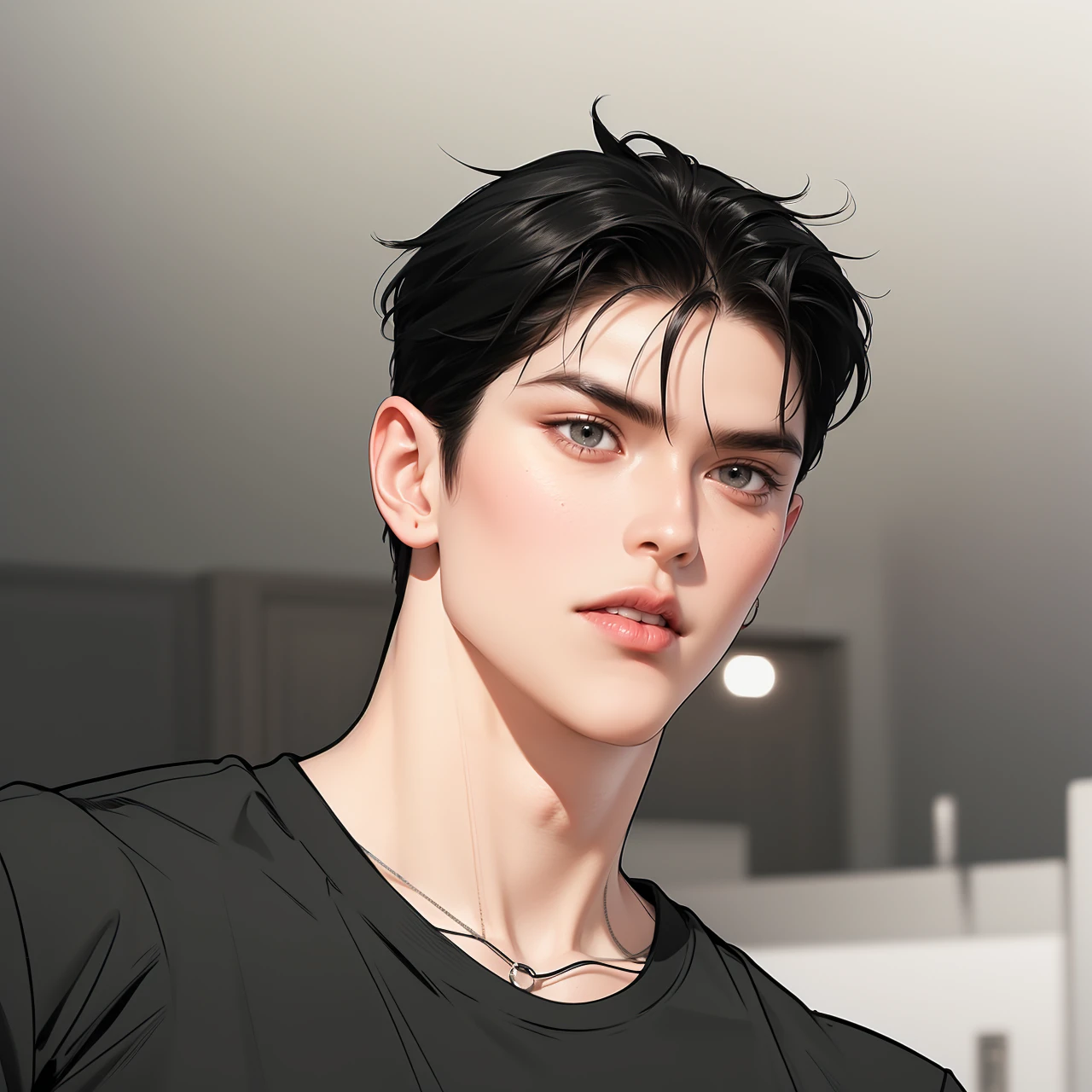 (best quality,4k,8k,highres,masterpiece:1.2),ultra-detailed,realistic,professional,(portraits,concept artists),vivid colors,sharp focus,HDR,studio lighting,(black hair:1.1),(black eyes:1.1), a man, muscualr,strong body,trained, ((wearing half sleeve black undershirt)),