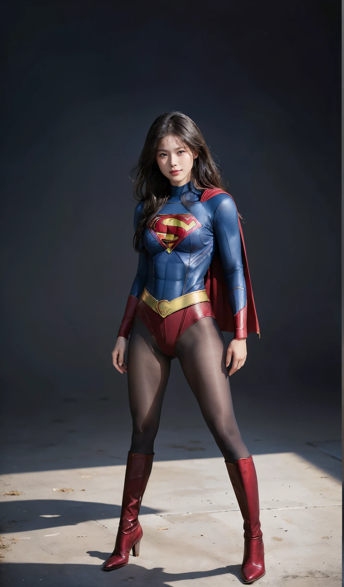 No background、(((Beautiful legs in black tights.)))、(((Legally express the beauty of your smile)))、((((Make the most of your original images)))、(((Supergirl Costume)))、(((Beautiful Hair)))、(((suffering)))、(((Please wear black tights....、Wear red boots)))、((Best image quality、8k))、((highest quality、8k、masterpiece:1.3))、(((Preserve background )))、Sharp focus:1.2、Beautiful woman with perfect figure:1.4、Slim Abs:1.2、Wet body:1.5、Highly detailed face and skin texture、8k