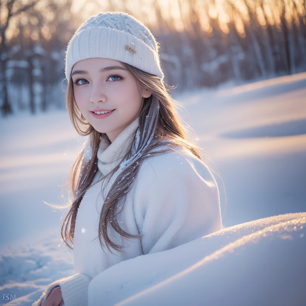 (best quality, 4k, 8k, highres, masterpiece:1.2), ultra-detailed, (realistic, photorealistic, photo-realistic:1.37), portrait, girl, smiling, beautiful detailed eyes, beautiful detailed lips, gorgeous silver hair, flowing long hair, elegant black dress, front view, cute, Northern Europe, snow, icy white skin, rosy cheeks, delicate eyelashes, frosty breath, soft snowflakes falling gently, winter wonderland, ethereal atmosphere, golden sunset, subtle shadows, subtle blush, calm and serene expression, delicate snowflakes on eyelashes and lips, lustrous reflection on the flowing hair, captivating gaze, magical ambiance, gentle snow-covered landscape, crisp and cold air, warm and cozy feeling, breathtaking beauty.