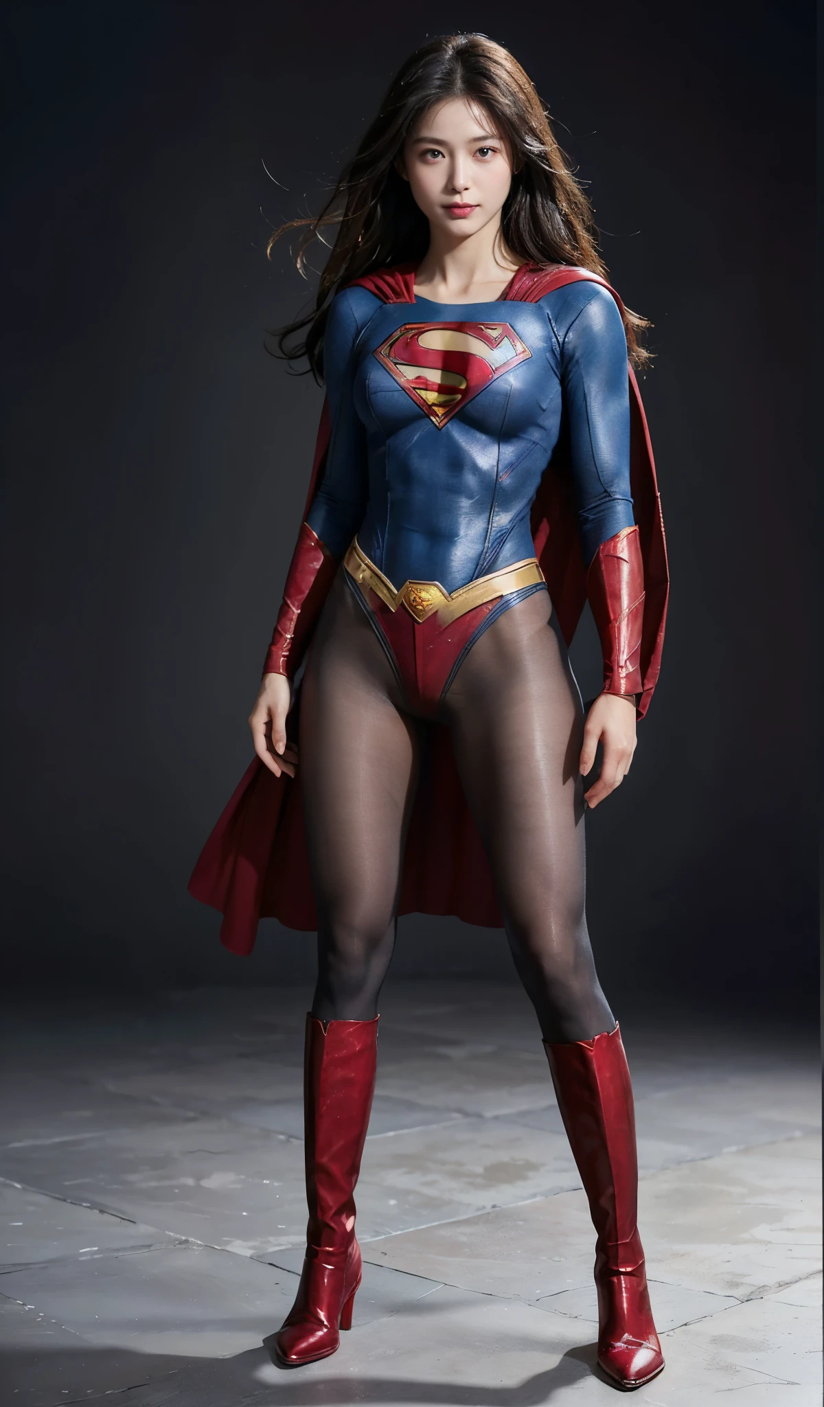 No background、(((Beautiful legs in black tights.)))、(((Legally express the beauty of your smile)))、((((Make the most of your original images)))、(((Supergirl Costume)))、(((Beautiful Hair)))、(((suffering)))、(((Please wear black tights....、Wear red boots)))、((Best image quality、8k))、((highest quality、8k、masterpiece:1.3))、(((Preserve background )))、Sharp focus:1.2、Beautiful woman with perfect figure:1.4、Slim Abs:1.2、Wet body:1.5、Highly detailed face and skin texture、8k