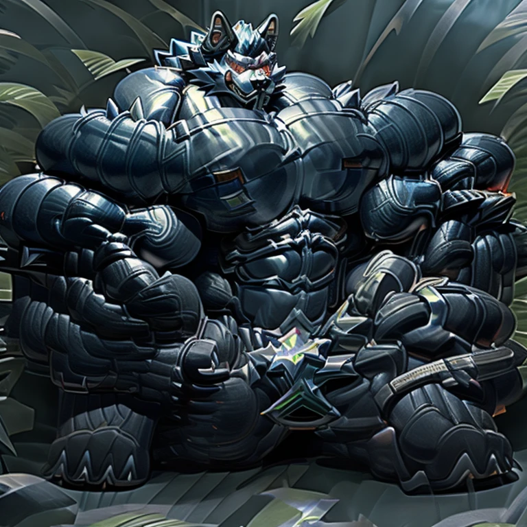 (masterpiece, best quality, detailed:1.2) detailed full body, 8K, freddy, wolf muscular werewolf, muscular! Commission for High Res,
unusually developed muscular body, body full of huge muscles. 
pectorales enormes. Exaggeratedly huge muscles. Gigachad Muscular, 8K, Masterpiece, highres, future fiction. black visor, Detailed head, Detailed Body,full body, Detailed abs, wearing crNanosuit,strong and imposing, thicc, sitting on the throne,