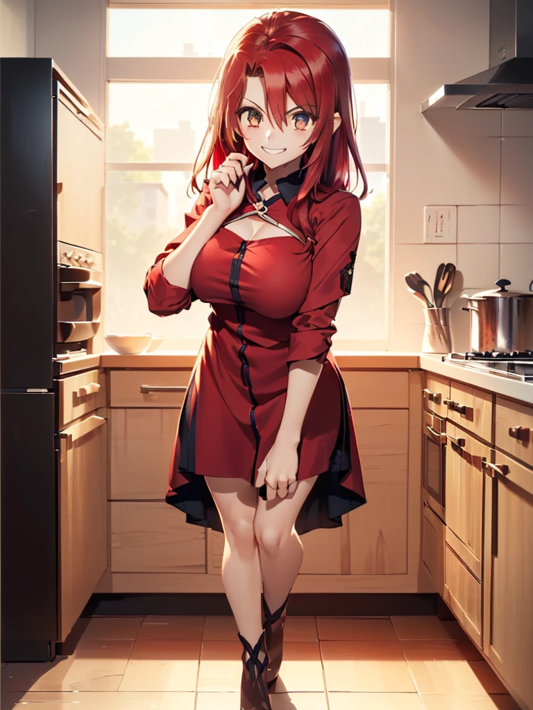 gran calidad ++ Extremely detailed high resolusionolution, very aesthetic, ojos expresivos, (((Cara perfecta))), (((face symmetrical))), ((good anatomy)), (((manos perfectas))), (((8k))), UHD, Fondo de pantalla HD, (((alta calidra detallada, (((((1girl)))))), solamente, Obra maestra, La mejor calidad, high resolusion, Altamente detallado, (illustration), hermosos ojos detallados, ((((full body))), ((((irisviel von einzbern)))), (((fusion))), (((agglutination))), Combination, (((hembra madura))), (((Girl with characteristics of Shirou Emiya and irisviel von einzbern))), (((hombros estrechos))), (((cintura estrecha))), (((Red hair:1.5))), Cabello largo, ((((brown eyes1.5))), (((red shirt))), (((dress shirt))), (((((smile))))), (((enorme))), (((luxury house))), (((mansion))), (((kitchen))), (((preparing food))), (((gigantic breasts))), (((mature female))), Obra maestra, mejor calidad, ((Obra maestra)), ((mejor calidra descarrilado)), Parte superior del cuerpo, (((agglutination))), Pose con las manos en las caderaira la cara de la persona))), (((mirada cara a cara))),