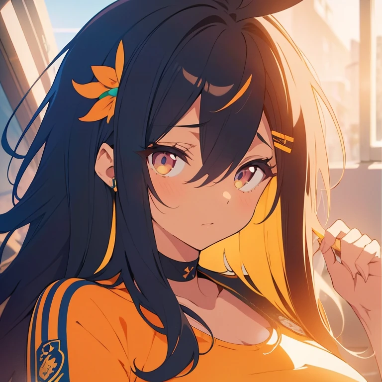 (obra de arte,melhor qualidade,ultra-detalhado),1 garota,cabelo laranja,Messy hair, camisa preta,Jaqueta preta,(orelhas de raposa),Olhos lindos,(pele colorida, pele cinza-azulada),em um beco,(tema cinza),(tema cores pastel)