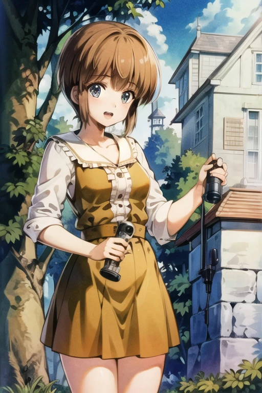(masterpiece, best quality, 4k, aesthetic, detailed, intricate),haunted mansion,1girl,Hiyama Hikaru, Ghostbuster uniform, proton pack, holding weapon