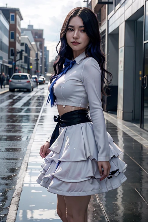 (masterpiece),best quality, frederica bernkastel,dress,  tail bow, cat tail, bowtie, purple eyes, purple hair,mary janes,  socks,  blank eyes, empty eyes,  (raining day:1.2), cloud, street, sidewalk, wet clothes, photorealistic, ((16k photography)), detailed face, ((Best Quality, Masterpiece: 1.3)), Sharp Focus: 1.2, A Beautiful Woman with Perfect Figure: 1.4, Slim Abs: 1.2, (Layered Hairstyle,: 1.2)), Rain: 1.3, Street: 1.2, Wet Body: 1.1, Highly Detailed Face and Skin Texture, Detailed Eyes, Double Eyelids, Big Breasts, Smile, irene1, CGI photography hyper realistic
