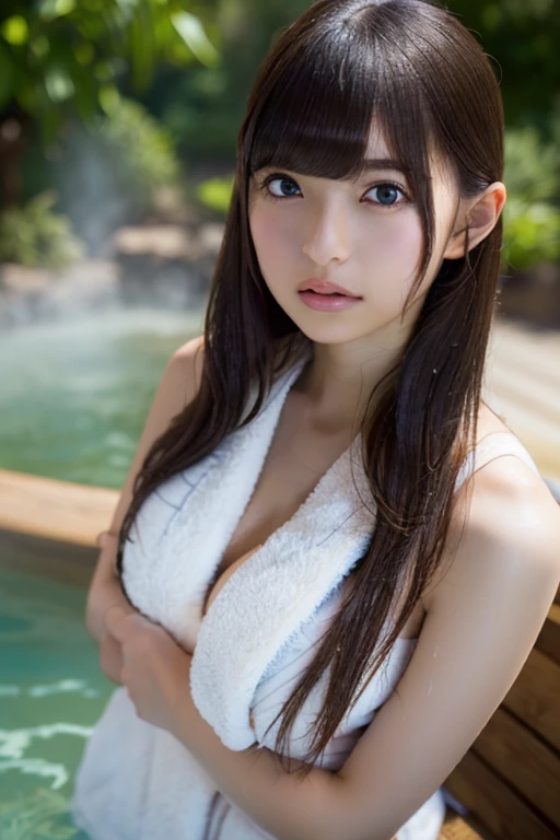 highest quality, masterpiece, 超High resolution, (Realistic:1.4), RAW Photos, Tabletop, highest quality,
Very detailed, finely, High resolution, In 8K,
((Photorealistic:1.4, RAW Photos, 超High resolution,Best image quality: 1.4)),
masterpiece, highest quality, One Girl, (Beautiful girl:1.3), (:1.3), Very fine grain definition, (Symmetrical eyes:1.3), (hot spring), (nude, bath towel:1.2), Beautiful breasts, Brown eyes, Parted bangs, Brown Hair, (Eyes and facial details:1.1)