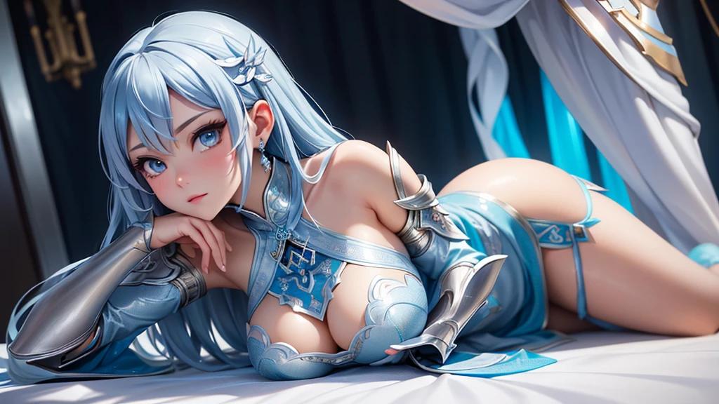 a close up of a woman in a silver and blue dress, chengwei pan on artstation, by Yang J, detailed fantasy art, stunning character art, fanart best artstation, epic exquisite character art, beautiful armor, extremely detailed artgerm, detailed digital anime art, artgerm on artstation pixiv, armor girl,