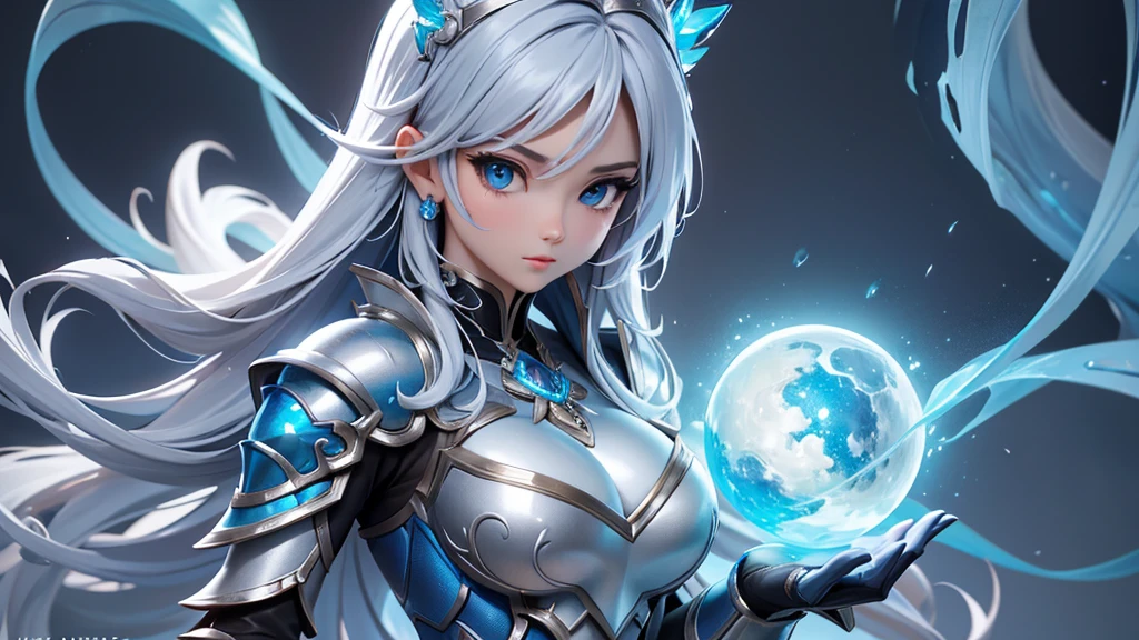 a close up of a woman in a silver and blue dress, chengwei pan on artstation, by Yang J, detailed fantasy art, stunning character art, fanart best artstation, epic exquisite character art, beautiful armor, extremely detailed artgerm, detailed digital anime art, artgerm on artstation pixiv, armor girl, 