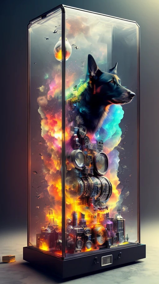 knollingcase, black dog, (((vibrant, photo realistic, realistic, dramatic, sharp focus, 8k)))
