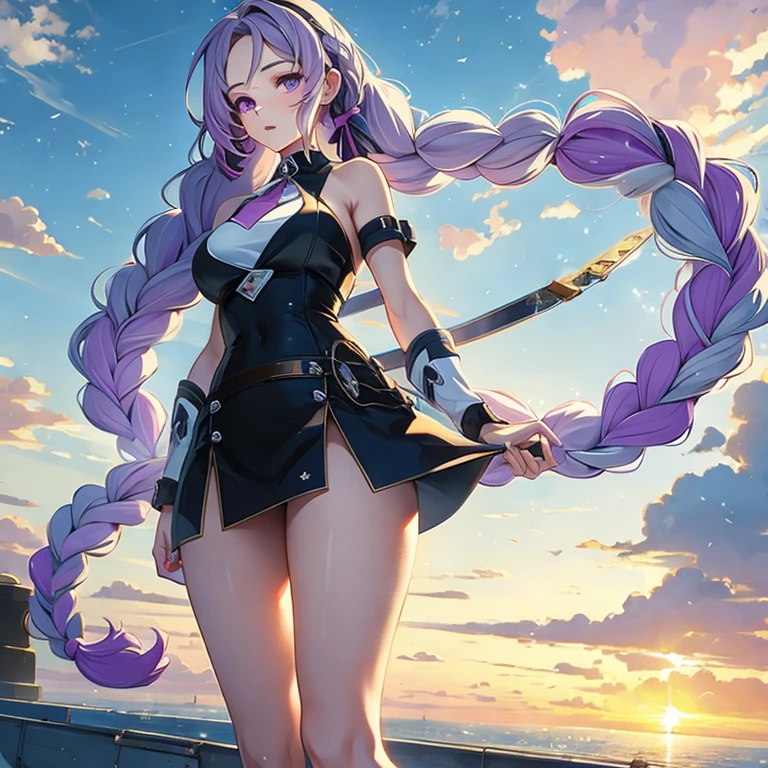 (masterpiece, best quality:1.2), 1girl, solo, very long twin braids, ombre hair, pastel purple hair