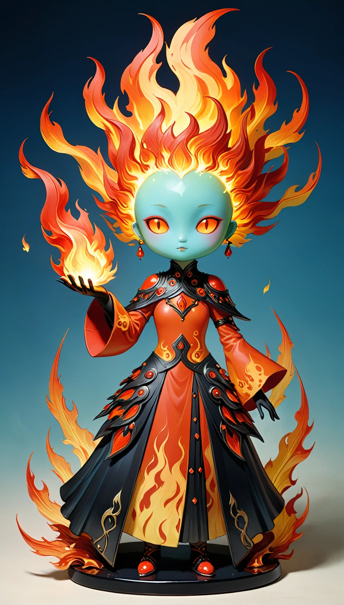 A close up of a statue of a woman with fire on her head - SeaArt AI