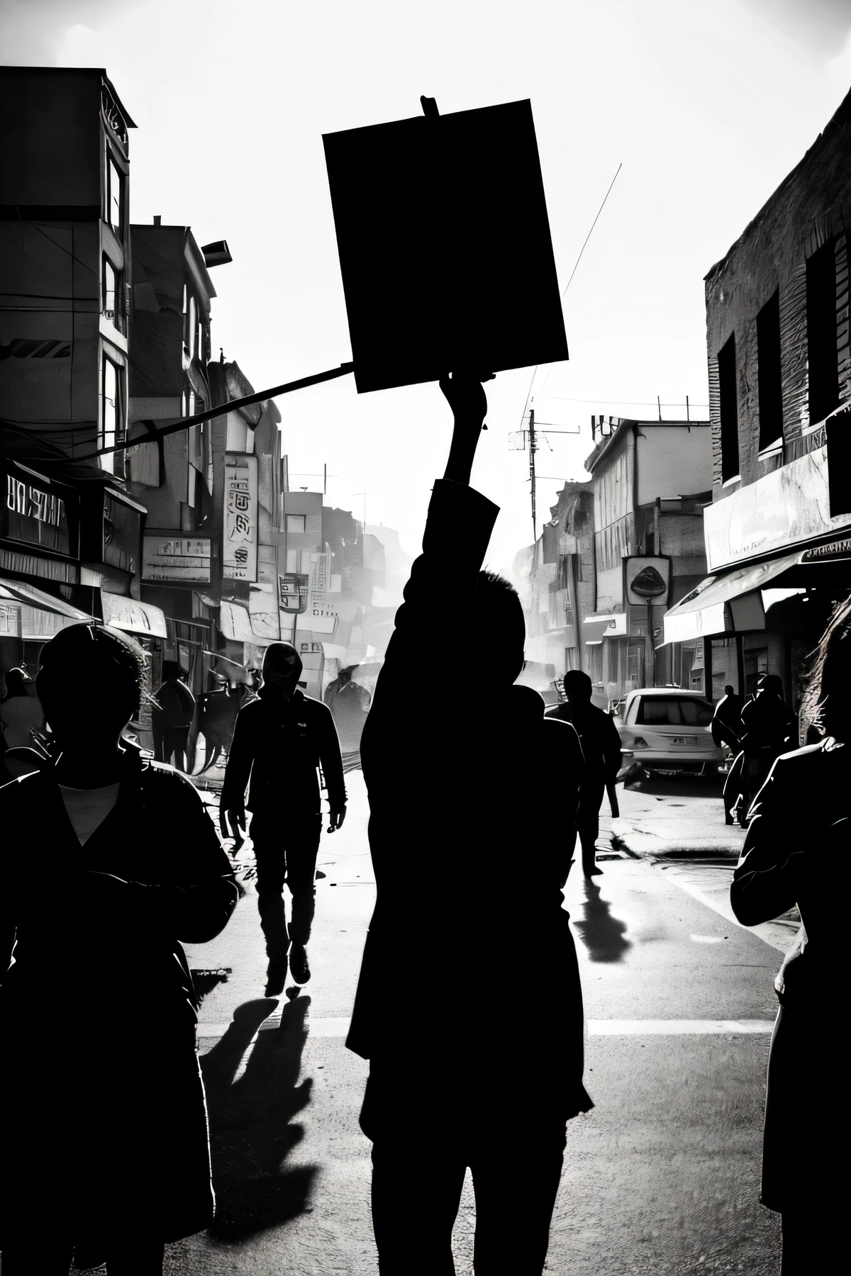 Devastation,Town,riot,Monochrome,silhouette,crowd,satire,art