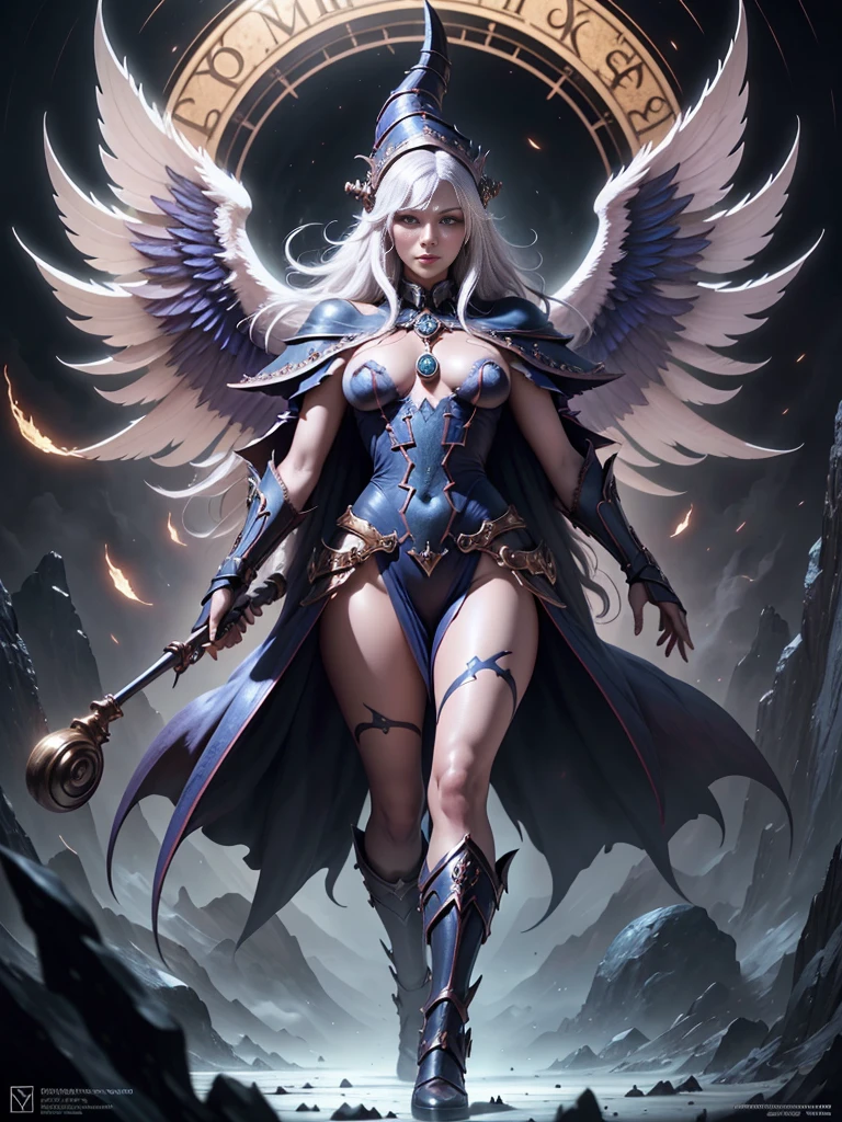 Kinematic,The photorealistic dark wizard gils as an albino angel,colores vibrantes,fantasy,warm hue,surrealista,Photorealistic masterpiece with 8k resolution by Aaron Horkey and Jeremy Mann,Professional Photography,Volumetric Lighting Maximalist Photoillustration by Marton Bobzert,Intricately detailed 8K resolution concept art,complejo,elegante,expansivo,fantastical,Mythical Clouds